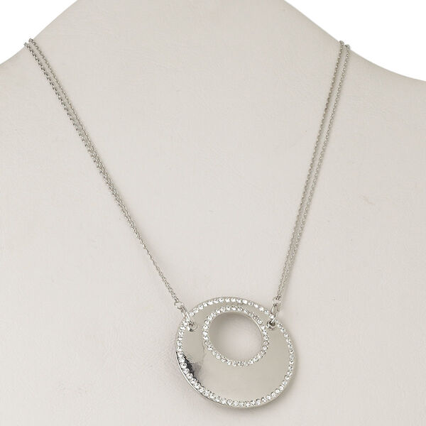 Necklace, 2-strand, imitation rhodium-finished "pewter" (zinc-based alloy) and brass and/or steel/Czech glass rhinestone, clear, 42mm round go-go with lobster claw clasp and 3-1/2 inch extender chain. Sold individually. image number 0