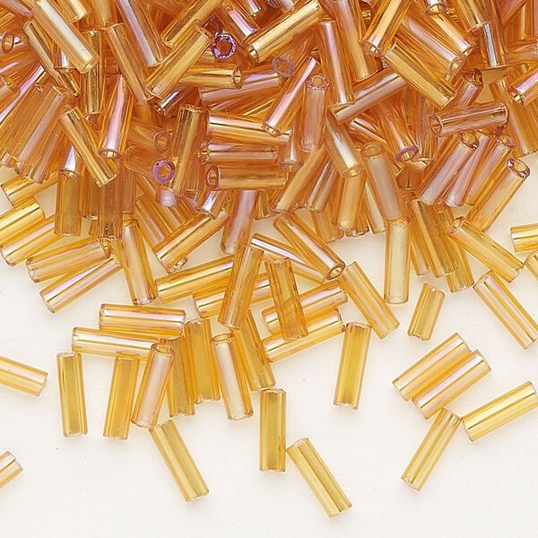Bead, Preciosa Ornela Czech glass, bugle bead, pkg/500g, 1/4 inch, rainbow translucent topaz, (11050). image number 0