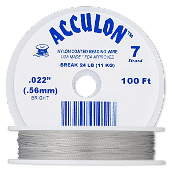 Beading wire, Acculon®, nylon-coated stainless steel, clear, 7 strand, 0.022-inch diameter. Sold per 100-foot spool. image number 0