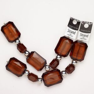 Bead, acrylic, pkg/(2) 8 inches, mixed shapes and sizes, CCB silver and brown.