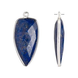 Drop, lapis lazuli (natural) and sterling silver, 27x14mm-28x15mm hand-cut double-sided faceted dagger. Sold individually.