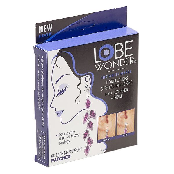 Earring support patch, Lobe Wonder®, plastic and adhesive, clear, (60) 14x11mm oval. Sold per box. image number 0