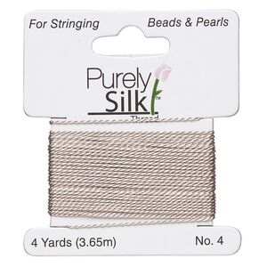 Thread, Purely Silk™, grey, medium-heavy, size #4, 24-pound test. Sold per 4-yard card.