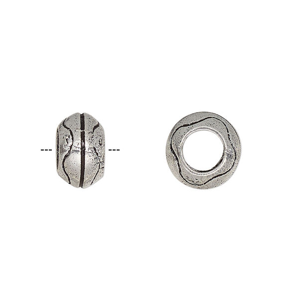 Bead, antique silver-plated brass, 11x7mm rondelle with line design and 5.5mm hole. Sold per pkg of 4. image number 0