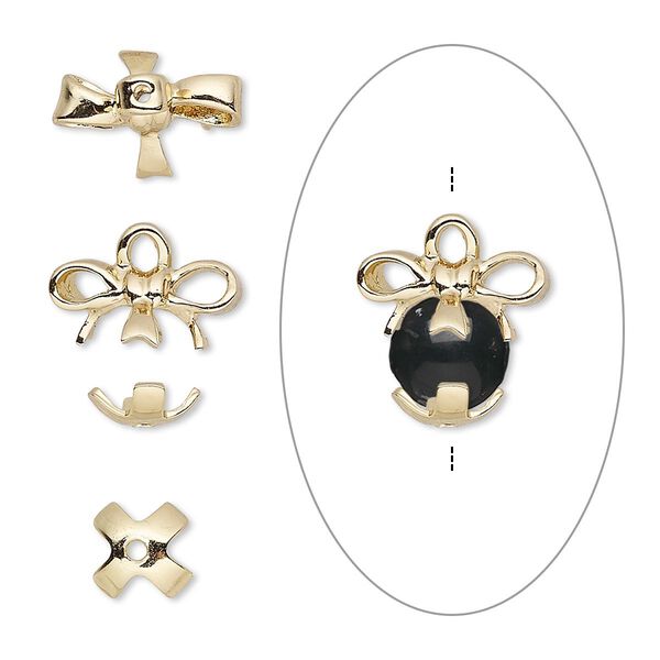 Bead cap, antique gold-finished bronze, 15x13mm with 13x9mm bow and 7.5x7.5mm bottom cap, fits 6-8mm bead. Sold per 2-piece set. image number 0