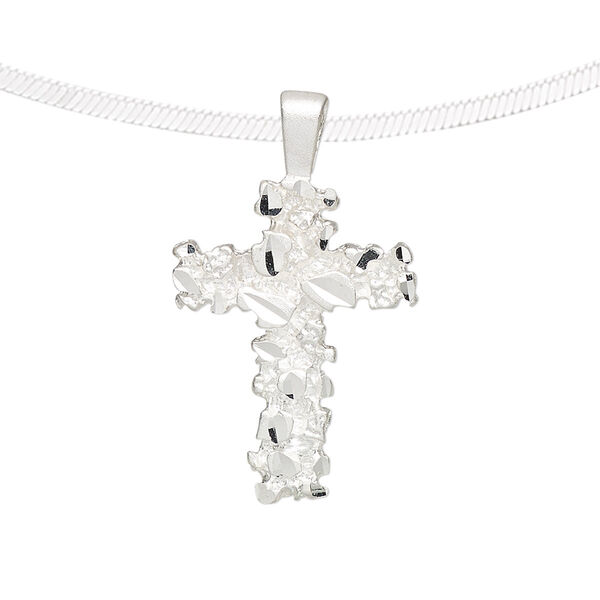 Pendant, sterling silver, 30.5x18mm single-sided diamond-cut cross. Sold individually. image number 0