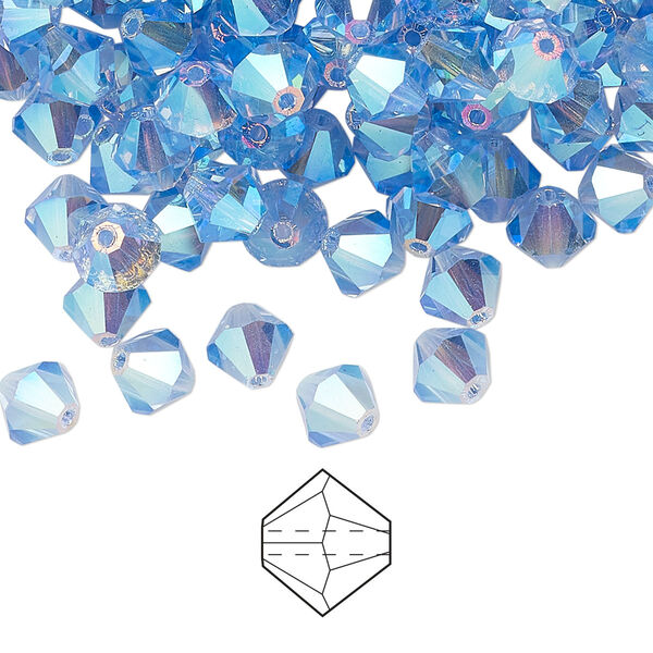 Bead 288pk light sapphire AB 2X, Preciosa Czech crystal 6mm bicone image number 0