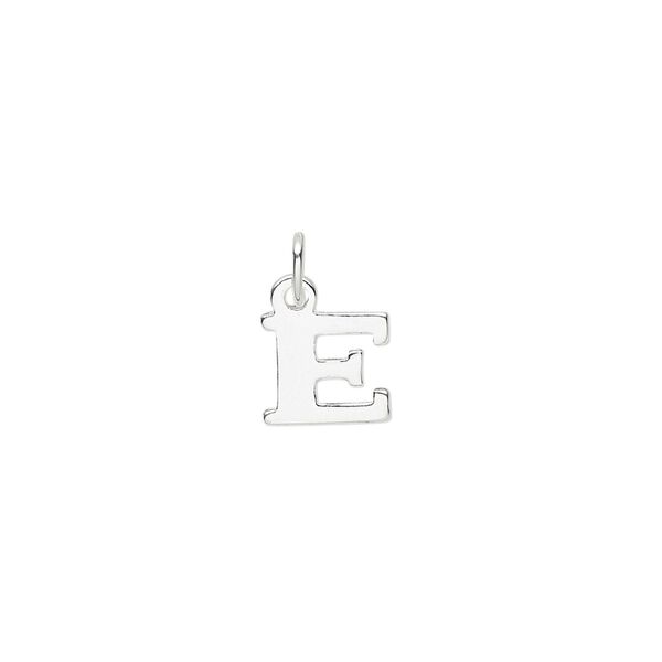 Charm, sterling silver, 9x8mm block alphabet letter "E." Sold individually. image number 0