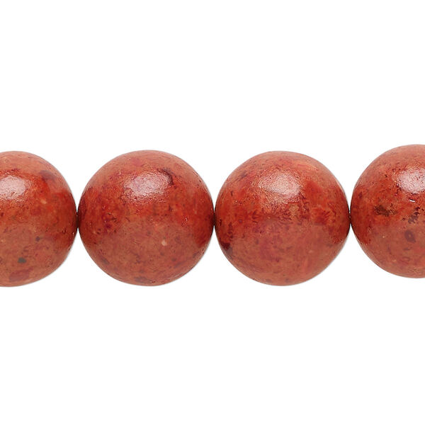 Bead, sponge coral (dyed / coated), red, 14mm round, C- grade, Mohs hardness 3-1/2 to 4. Sold per 15" to 16" strand. image number 0