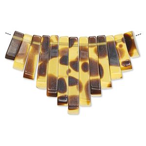 Drop, resin, translucent tortoise, 10x4mm-28x4mm graduated fan. Sold per 13-piece set.