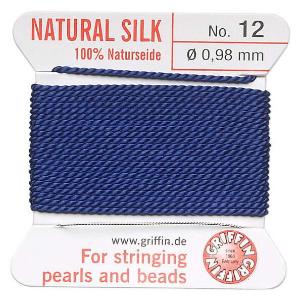 Thread, Griffin, silk, dark blue, size #12. Sold per 2-meter card (approximately 78 inches). image number 0