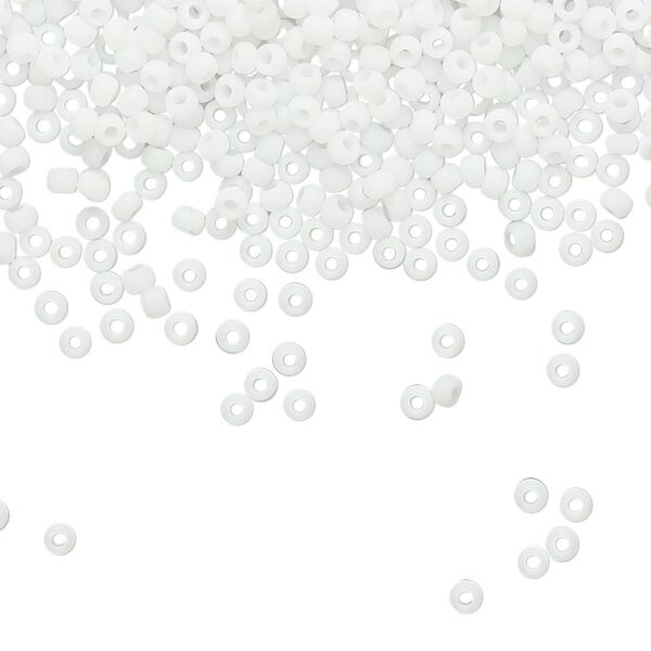 Seed bead, TOHO BEADS®, glass, pkg/7.5g, #11 round, opaque frosted white (TR-11-41F). image number 0