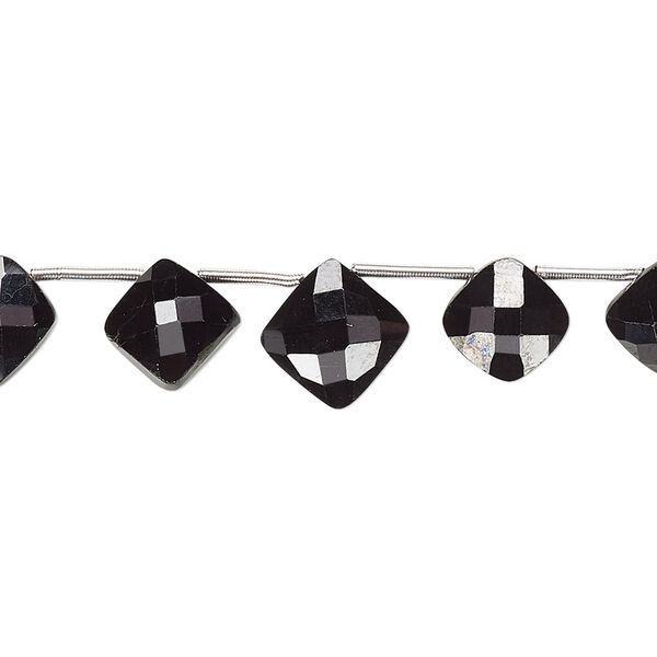 Black spinel 1pkg1, hand-cut top-drilled faceted cushion bead natural 4 inch graduated 8x8mm-10x10mm image number 0