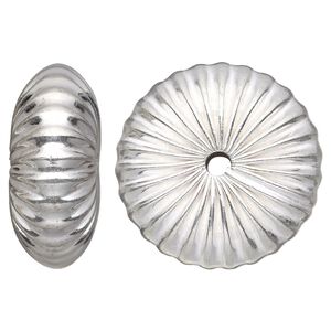 Bead, silver-plated copper, 50x21mm corrugated rondelle. Sold individually.