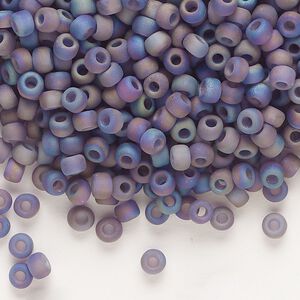 Seed bead, Dyna-Mites™, glass, transparent frosted rainbow purple, #6 round. Sold per 40-gram pkg.