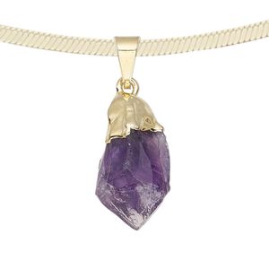 Amethyst / copper / brass 1pkg1, gold-plated hand-cut point pendant natural 20x12mm-38x14mm