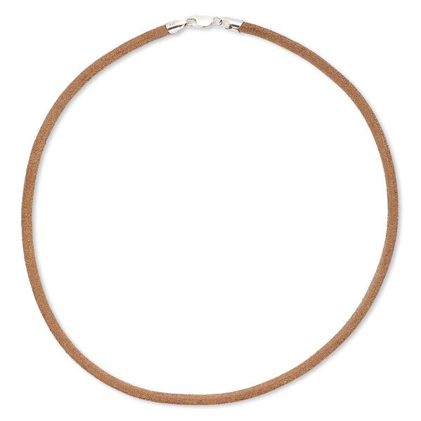 Necklace cord, leather (natural) and sterling silver, 4mm wide, 18 inches with lobster claw clasp. Sold individually. image number 0