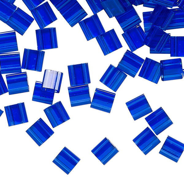 Seed bead, TILA®, glass, pkg/250g, 5mm full tila square, transparent blueberry, (TL-151). image number 0