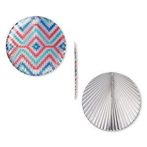 Focal, resin and silver-plated steel, red / light blue / dark blue, 40mm single-sided round with zigzag pattern and textured back. Sold individually.