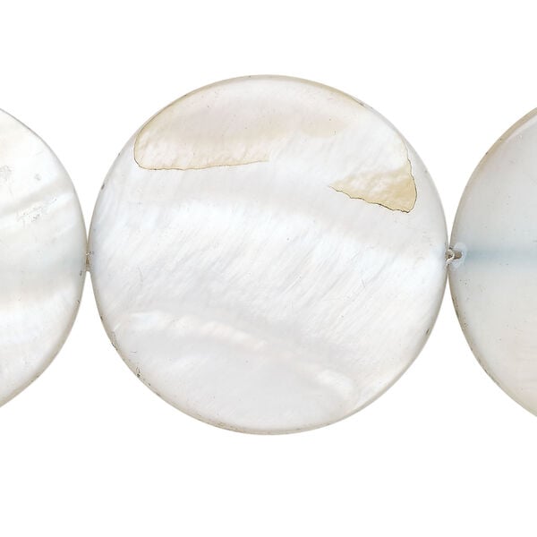 Mother-of-pearl shell 1pkg1, puffed flat round bead 15 inch light silver grey 29-30mm image number 0