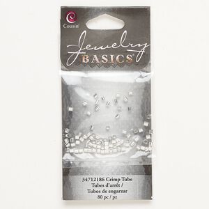 Crimp, brass, pkg/80, silver finish, 2mm tube.