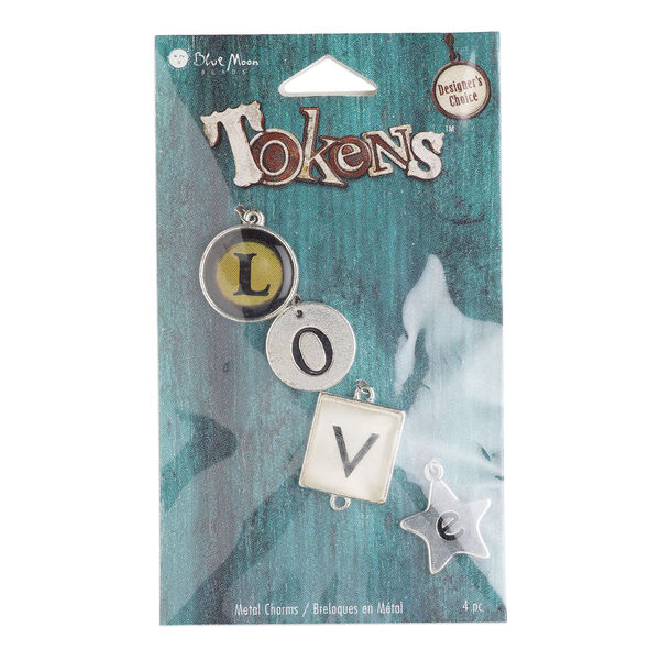 Drop and link, resin and antiqued silver-finished "pewter" (zinc-based alloy), "LOVE." Sold per pkg of 4 pieces. image number 0