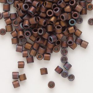 Seed bead, Delica®, glass, pkg/250g, #8 round, opaque matte metallic iris copper (DBL-0312).