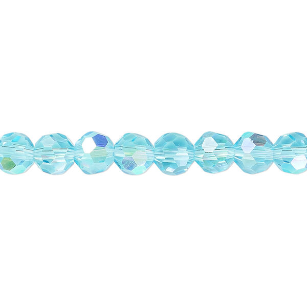 Bead 1pk 32 facets translucent turquoise blue AB, Celestial Crystal® 6mm round 15.5-16 inch image number 0
