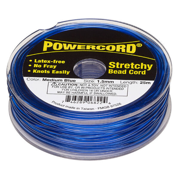 Cord, Powercord®, elastic, medium blue, 1.5mm, 22-pound test. Sold per 25-meter spool. image number 0
