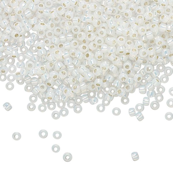 Seed bead, TOHO BEADS®, glass, pkg/50g, #11 round, translucent silver-lined milky white (TR-11-2100). image number 0