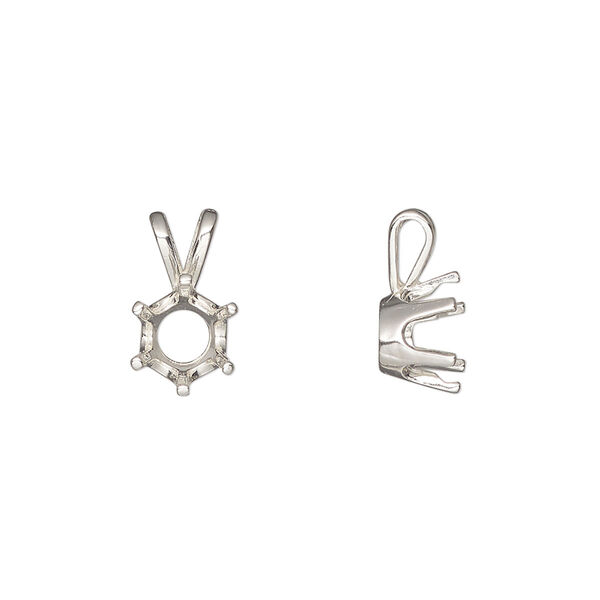Pendant, Sure-Set™, sterling silver, 7mm pre-notched 6-prong round setting. Sold individually. image number 0