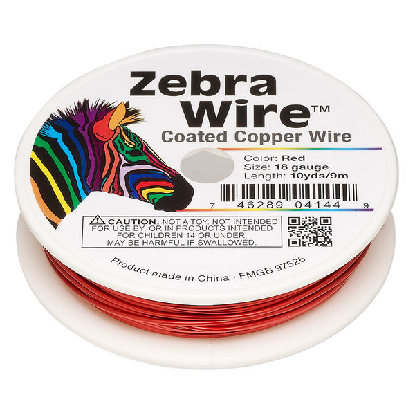 Wire, Zebra Wire™, color-coated copper, red, round, 18 gauge. Sold per 10-yard spool. image number 0