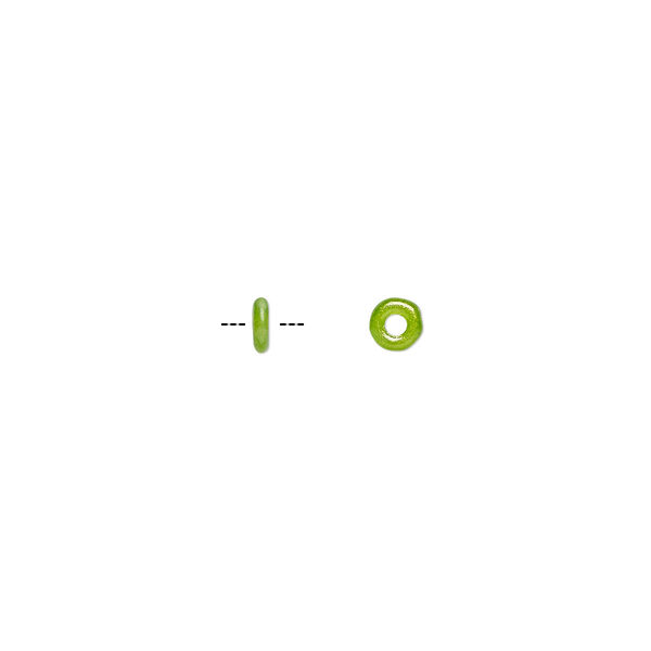 Bead, Czech pressed glass, opaque green apple, 4x1mm ring. Sold per pkg of 100. image number 0