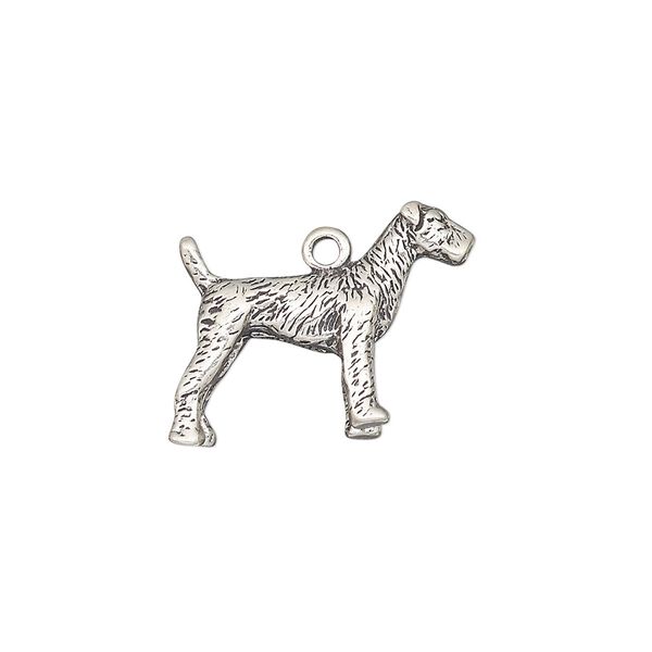 Charm, antiqued sterling silver, 20x15mm 3D Airedale Terrier. Sold individually. image number 0