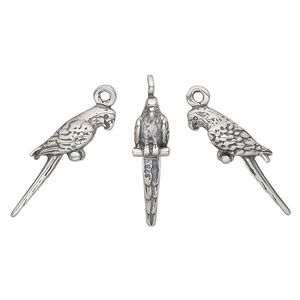 Charm, antiqued sterling silver, 21x6mm double-sided parrot. Sold individually.