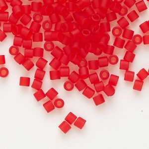 Seed bead, Delica®, glass, pkg/50g, #8 round, translucent matte red (DBL-0745).