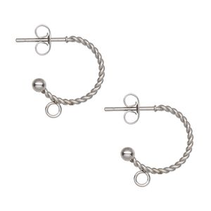 Earring hoop 1pkg4, 18mm twisted 00.75 round / closed loop / 3mm ball / earnuts, 20 gauge stainless steel 2 pair