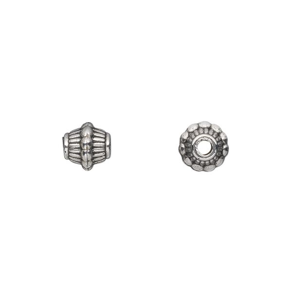 Bead, antiqued silver-finished copper-coated plastic, 7mm beaded drum. Sold per 50-gram pkg, approximately 290 beads. image number 0