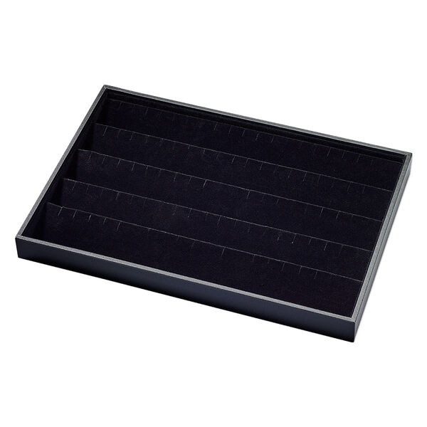 Display tray, earring, leatherette and velveteen, black, 13-3/4 x 1-1/4 x 9-1/2 inches with insert. Sold individually. image number 0