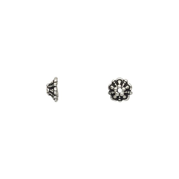 Bead cap, TierraCast®, antique silver-plated pewter (tin-based alloy), 6x2.5mm round flower, fits 5-7mm bead. Sold per pkg of 100. image number 0