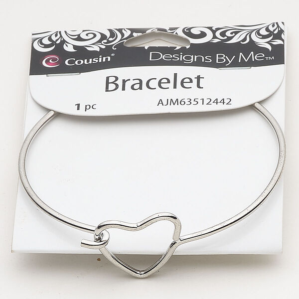 Steel 1pkg1, bangle bracelet / hook closure / heart silver-finished 8 inch / 21mm wide image number 0