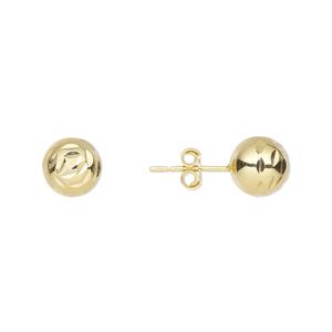 Earstud, gold-finished sterling silver, 8mm diamond-cut ball with post. Sold per pair.