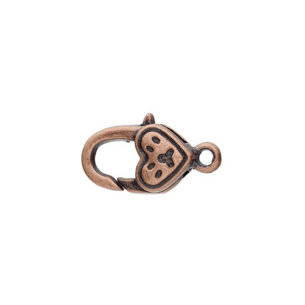 Clasp, lobster claw, antique copper-plated "pewter" (zinc-based alloy), 17x10mm with double-sided paw heart design. Sold per pkg of 8. image number 0