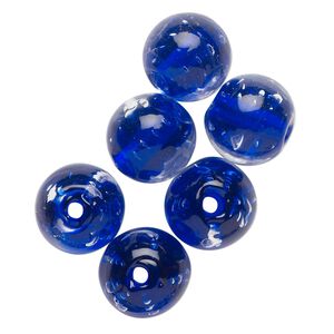Bead, lampworked glass, translucent cobalt blue, 12mm round. Sold per pkg of 6.