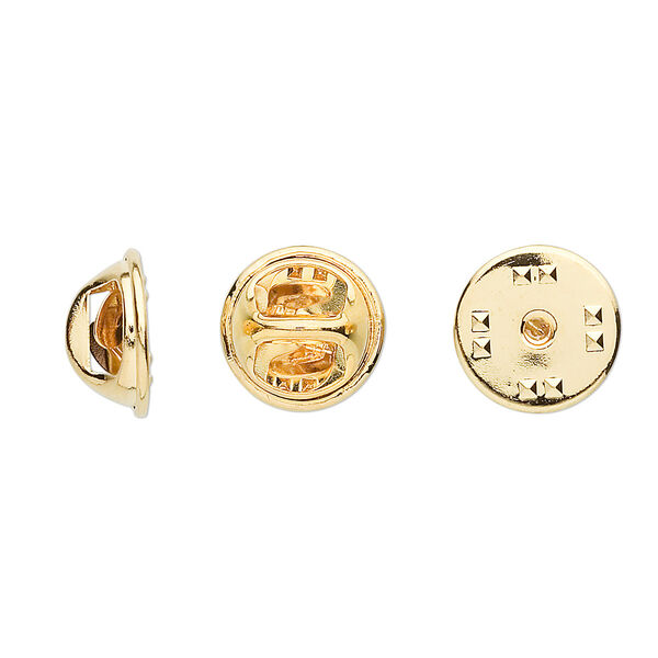 Tie tac clutch, gold-plated brass, 11.5x6.5mm squeeze style. Sold per pkg of 100. image number 0