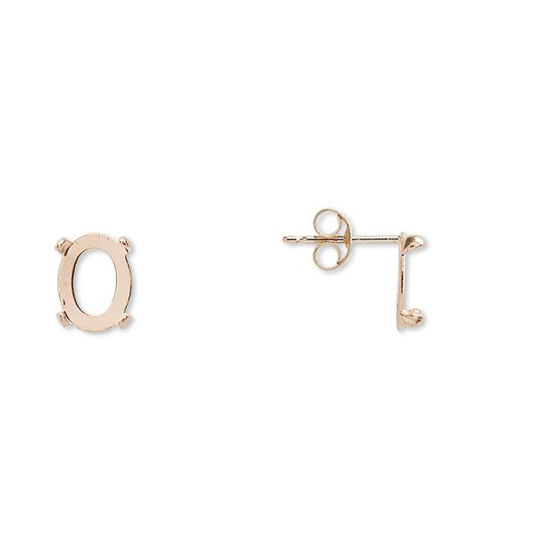 Earstud, Cab-Tite™, 14Kt gold, 8x6mm 4-prong oval setting. Sold per pair. image number 0