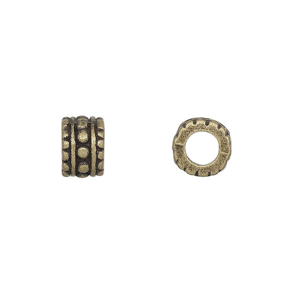 Bead, antique brass-finished "pewter" (zinc-based alloy), 9x6mm beaded rondelle. Sold per pkg of 10. image number 0