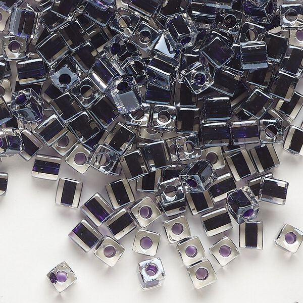 Seed bead, Miyuki, glass, pkg/250g, 3.5-3.7mm square, transparent dark purple inside dyed color clear (SB-223). image number 0
