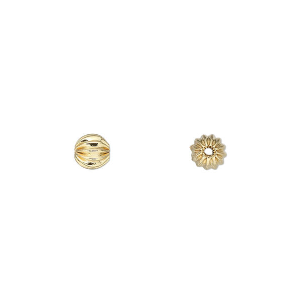 Bead, gold-plated brass, 5mm fluted round. Sold per pkg of 20. image number 0