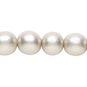 Bead 1pkg1, Taiwanese cheesewood (coated), painted metallic platinum, 11-12 round, 15-1/2 to 16 inches.